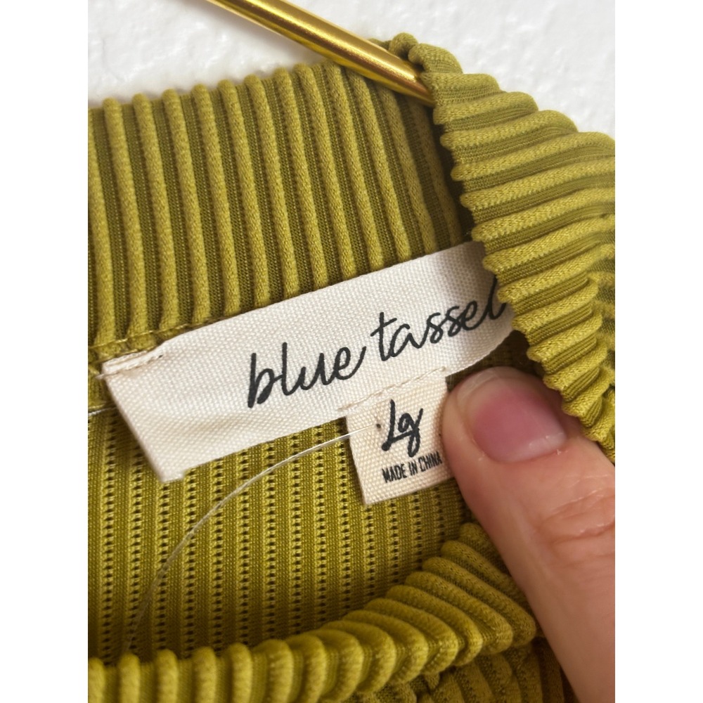 Anthropologie Blue Tassel Lime Green Ribbed Corset Bustier Long Sleeve Top NWT L - Picture 4 of 10